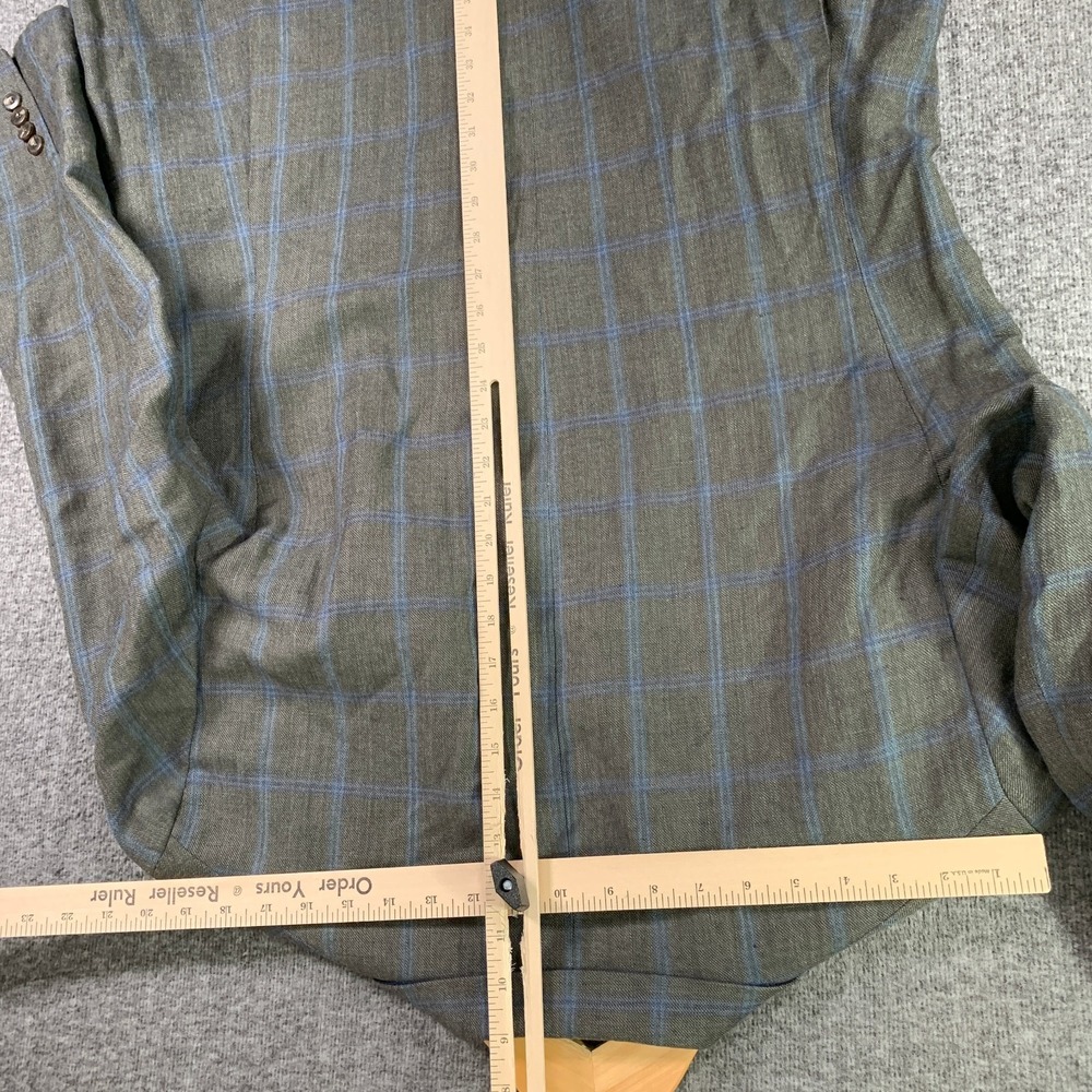 Jos A Bank Blazer Men 46R Slim Linen Green Windowpane Brrr Comfort Sport Coat - Picture 15 of 16